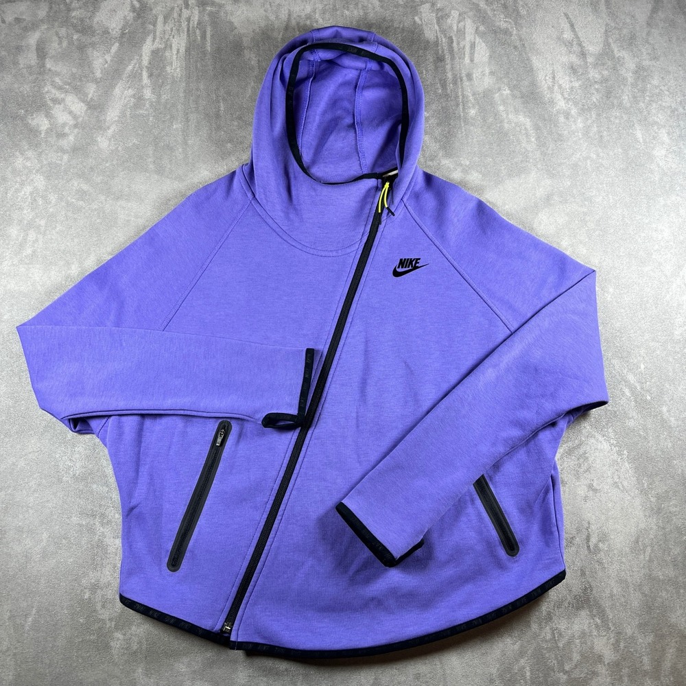 Nike Tech Fleece Butterfly Cape Hoodie Purple Asymmetrical Zip 617358-527 Large